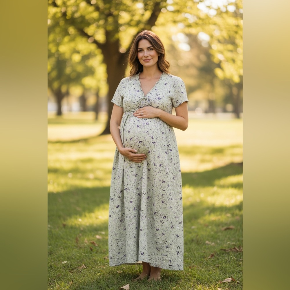 Motherhood Maternity Floral V-Neck Maxi Dress in Light Sage - M